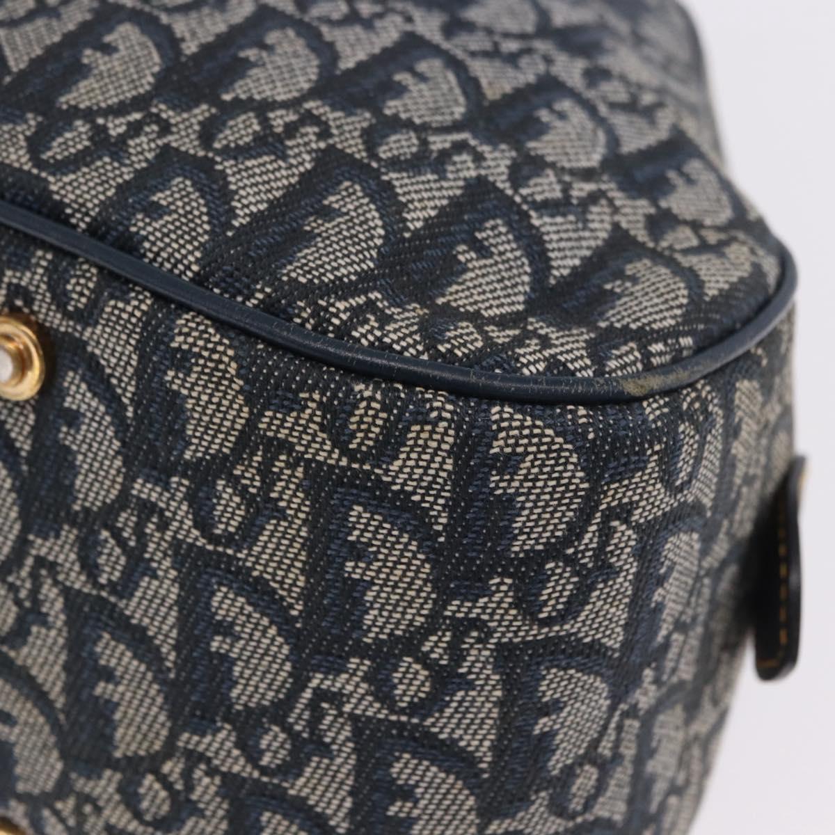 Christian Dior Trotter Canvas Double Saddle Hand Bag Navy Gold Tone Auth ka6207