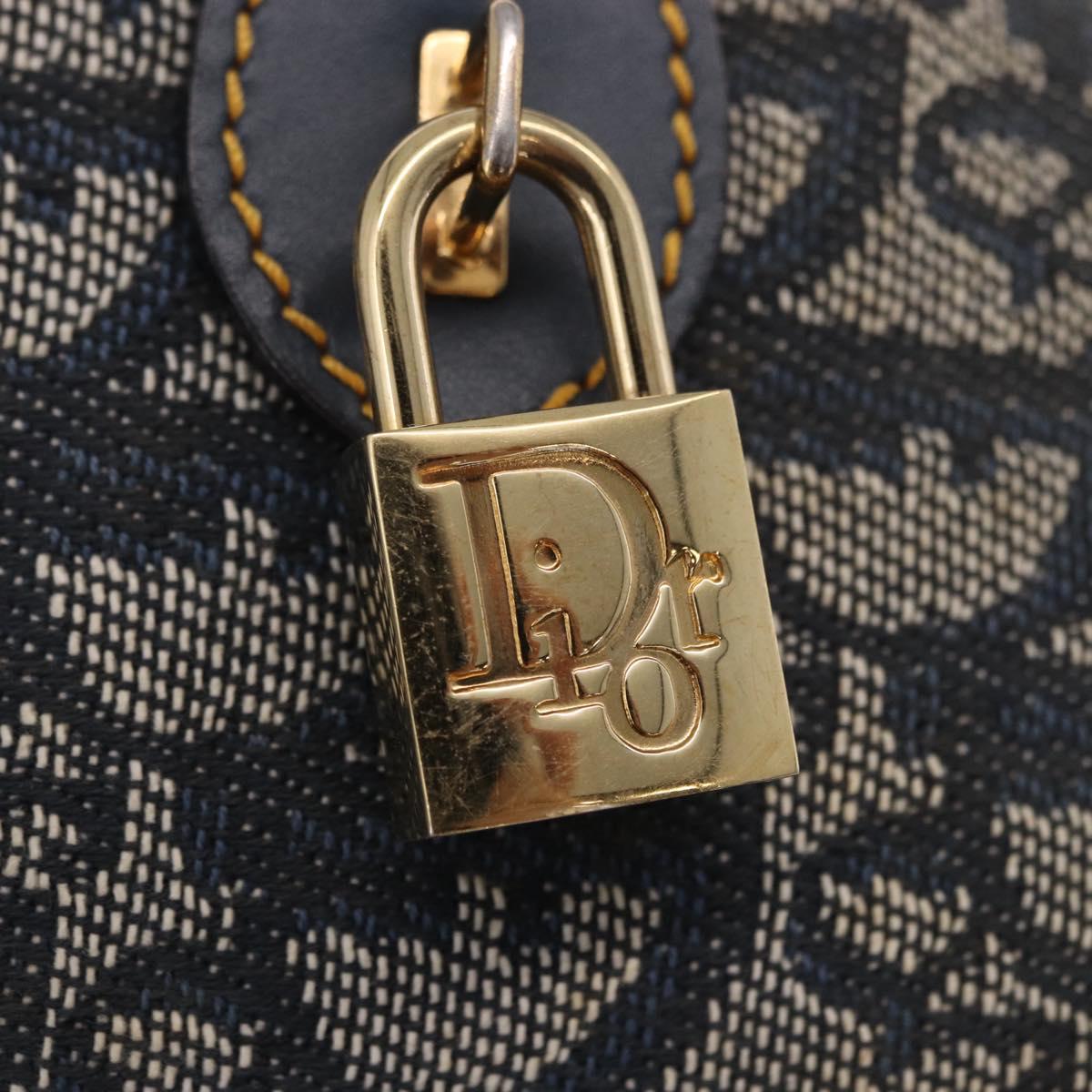 Christian Dior Trotter Canvas Double Saddle Hand Bag Navy Gold Tone Auth ka6207