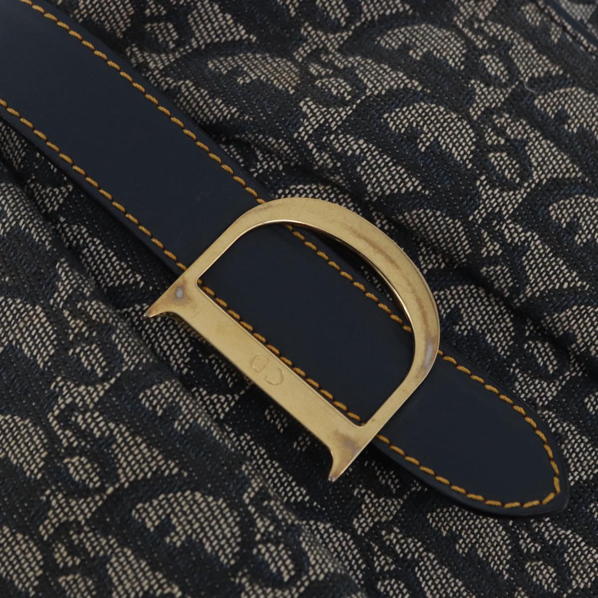 Christian Dior Trotter Canvas Double Saddle Hand Bag Navy Gold Tone Auth ka6207