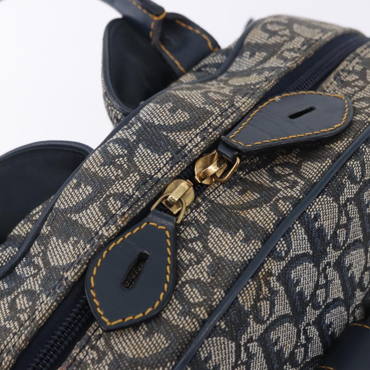 Christian Dior Trotter Canvas Double Saddle Hand Bag Navy Gold Tone Auth ka6207