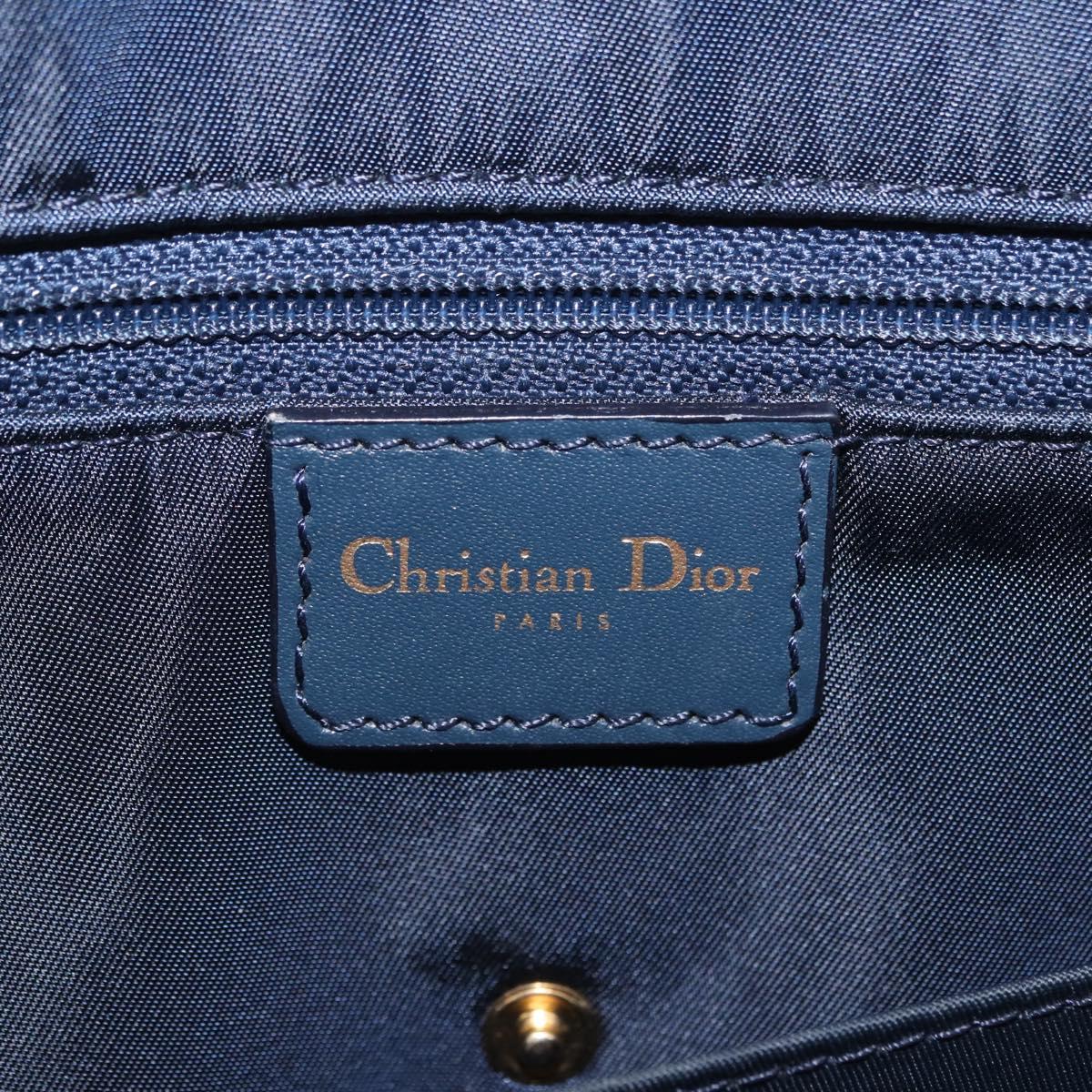 Christian Dior Trotter Canvas Double Saddle Hand Bag Navy Gold Tone Auth ka6207