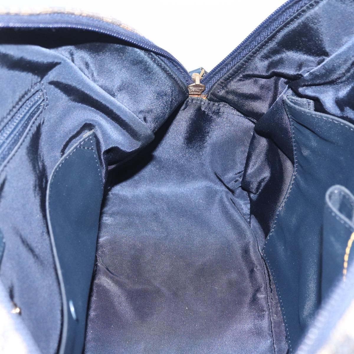 Christian Dior Trotter Canvas Double Saddle Hand Bag Navy Gold Tone Auth ka6207
