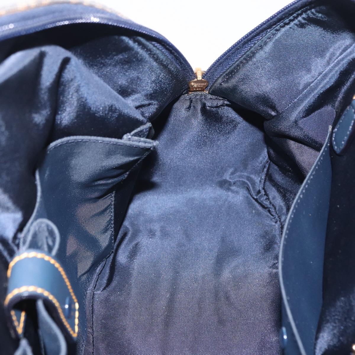 Christian Dior Trotter Canvas Double Saddle Hand Bag Navy Gold Tone Auth ka6207