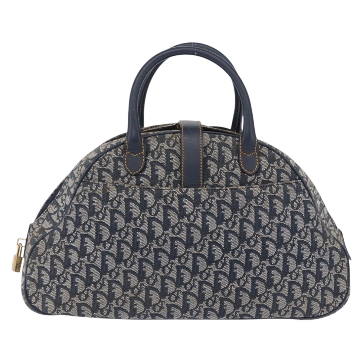 Christian Dior Trotter Canvas Double Saddle Hand Bag Navy Gold Tone Auth ka6207