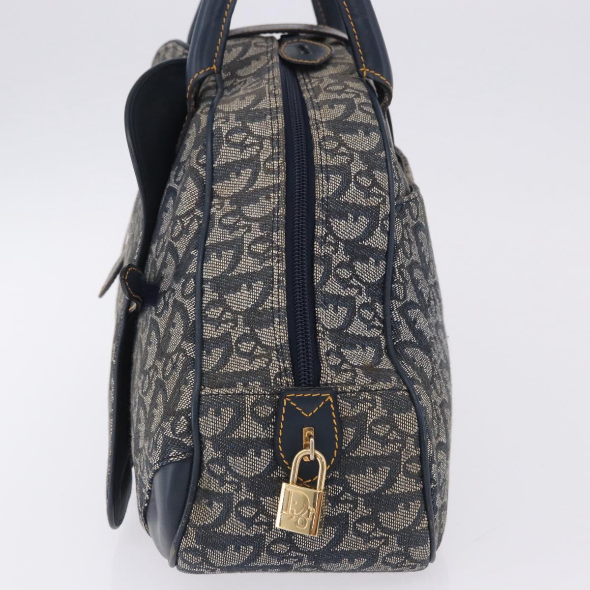 Christian Dior Trotter Canvas Double Saddle Hand Bag Navy Gold Tone Auth ka6207