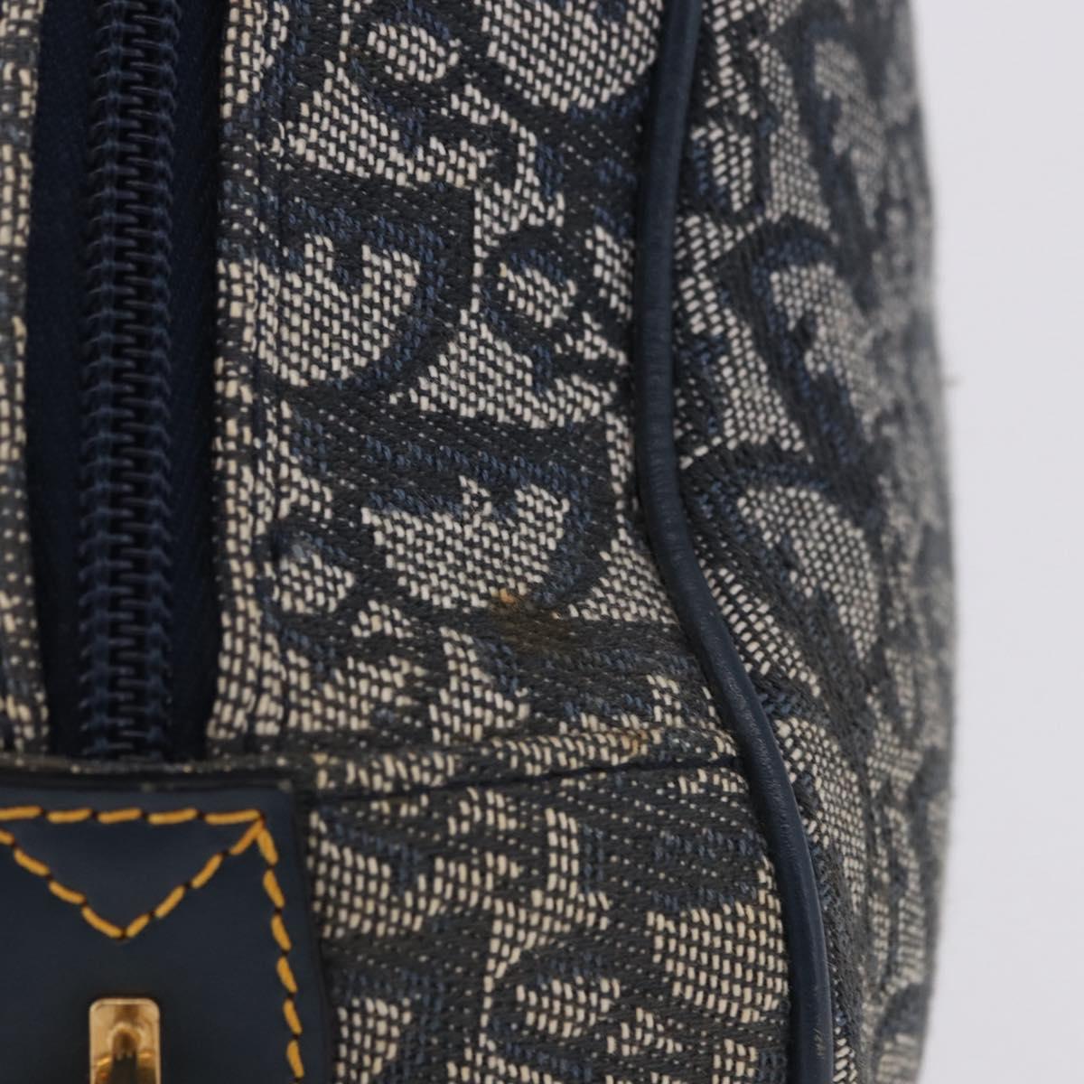 Christian Dior Trotter Canvas Double Saddle Hand Bag Navy Gold Tone Auth ka6207