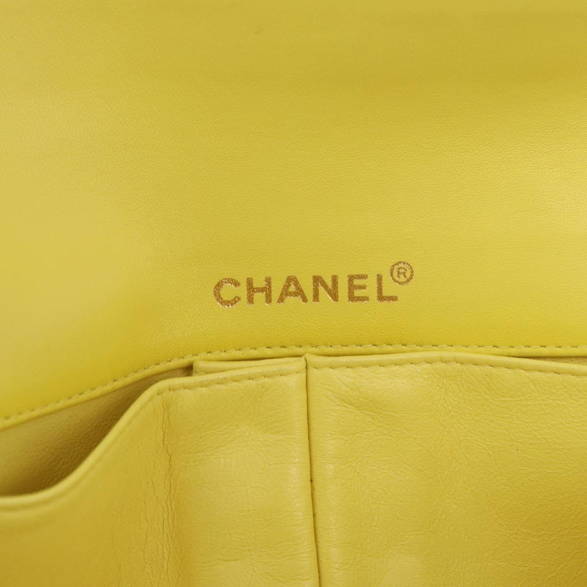 CHANEL Choco Bar Line Chain Shoulder Bag Lamb Skin Gold CC Auth ka6208V