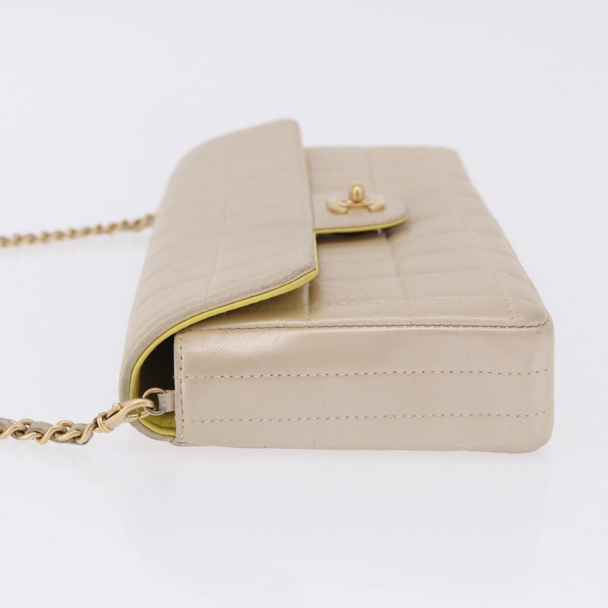 CHANEL Choco Bar Line Chain Shoulder Bag Lamb Skin Gold CC Auth ka6208V