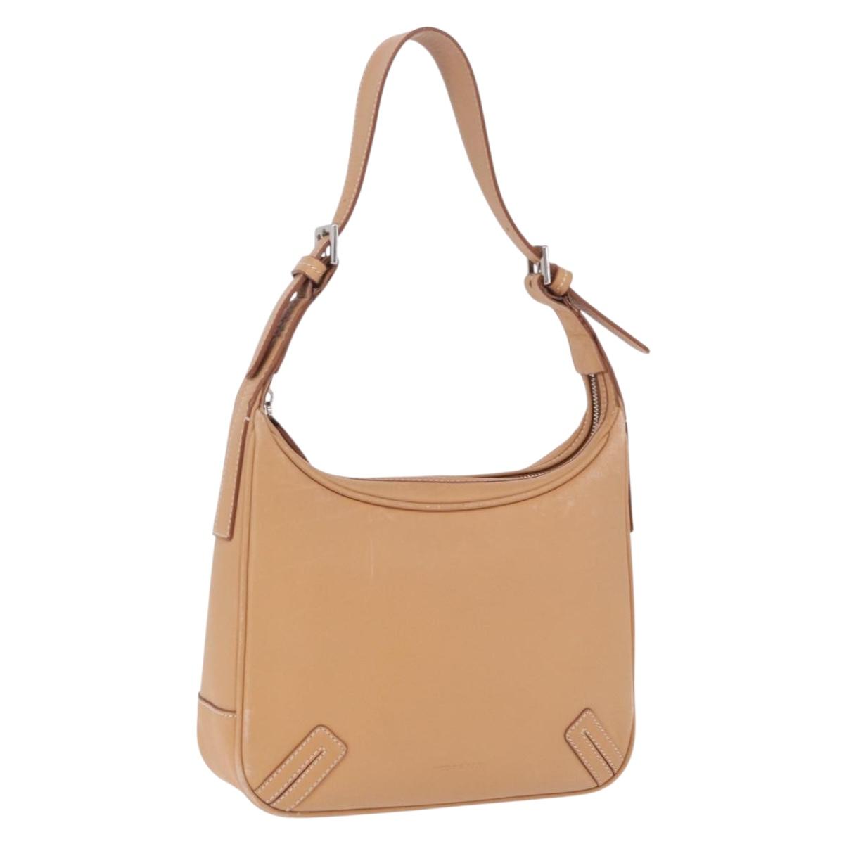 BURBERRY Shoulder Bag Leather Beige Silver Auth ka6209