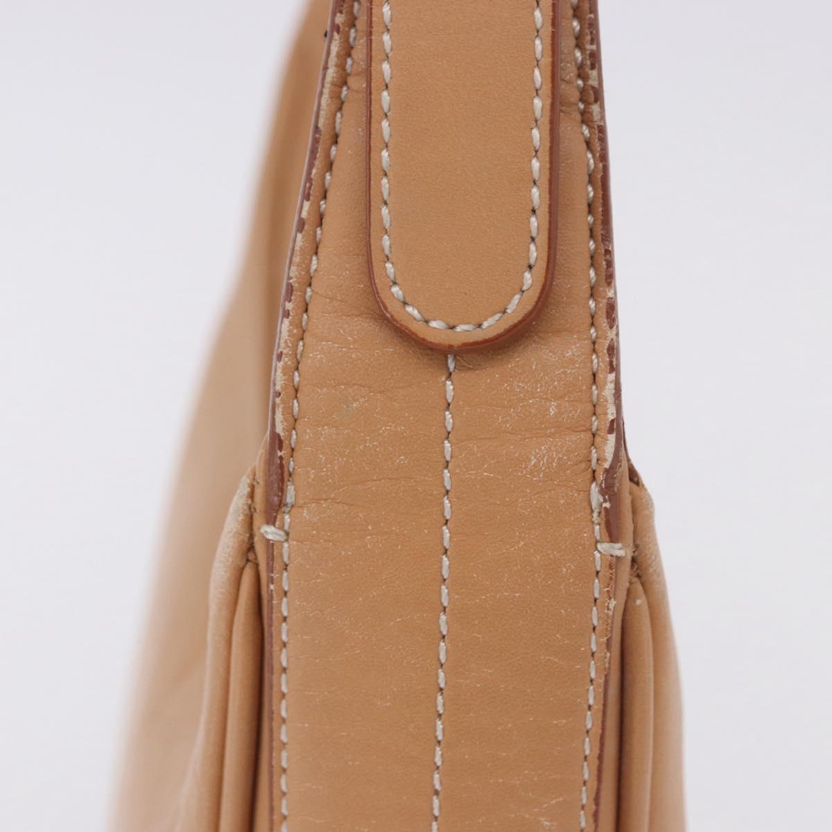 BURBERRY Shoulder Bag Leather Beige Silver Auth ka6209