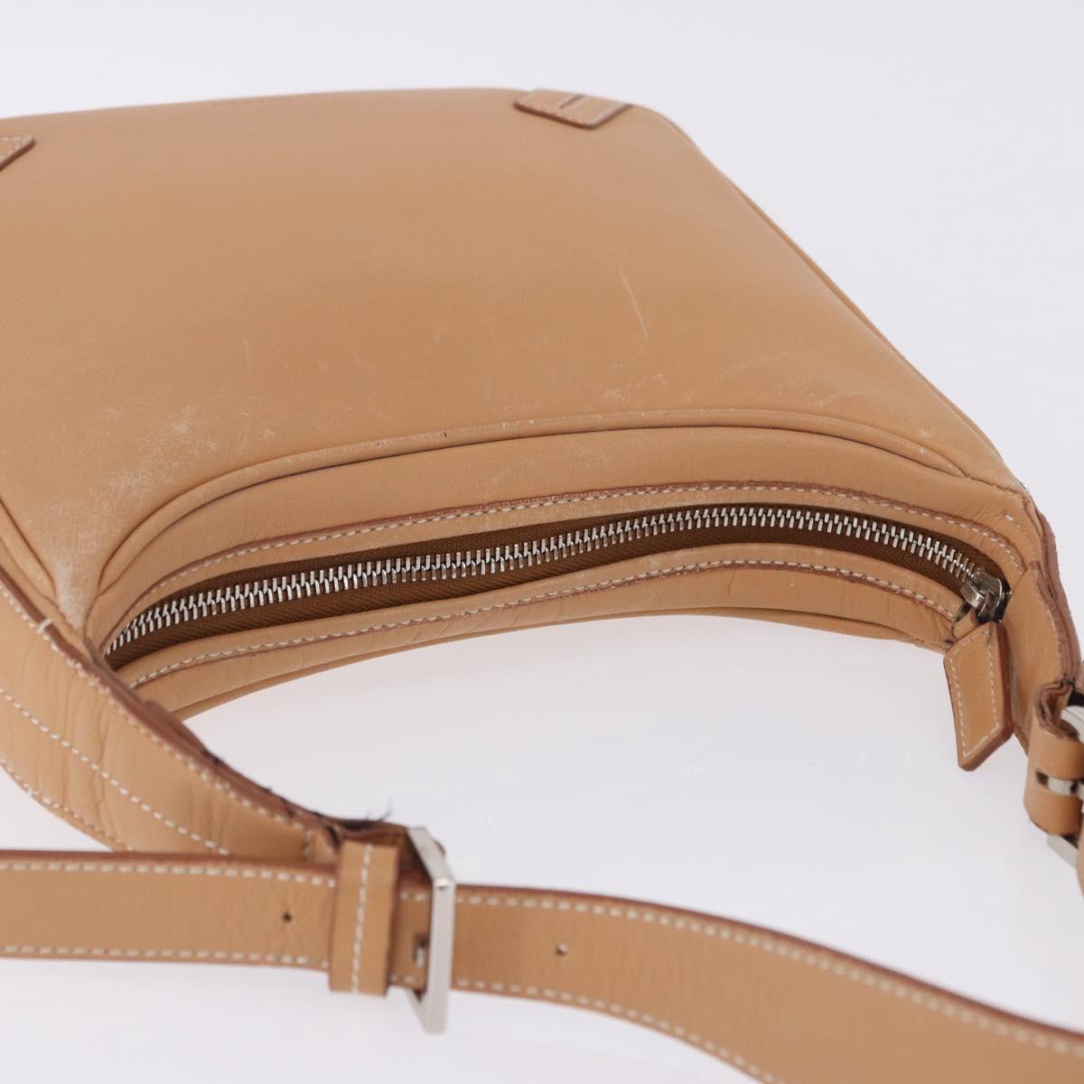 BURBERRY Shoulder Bag Leather Beige Silver Auth ka6209