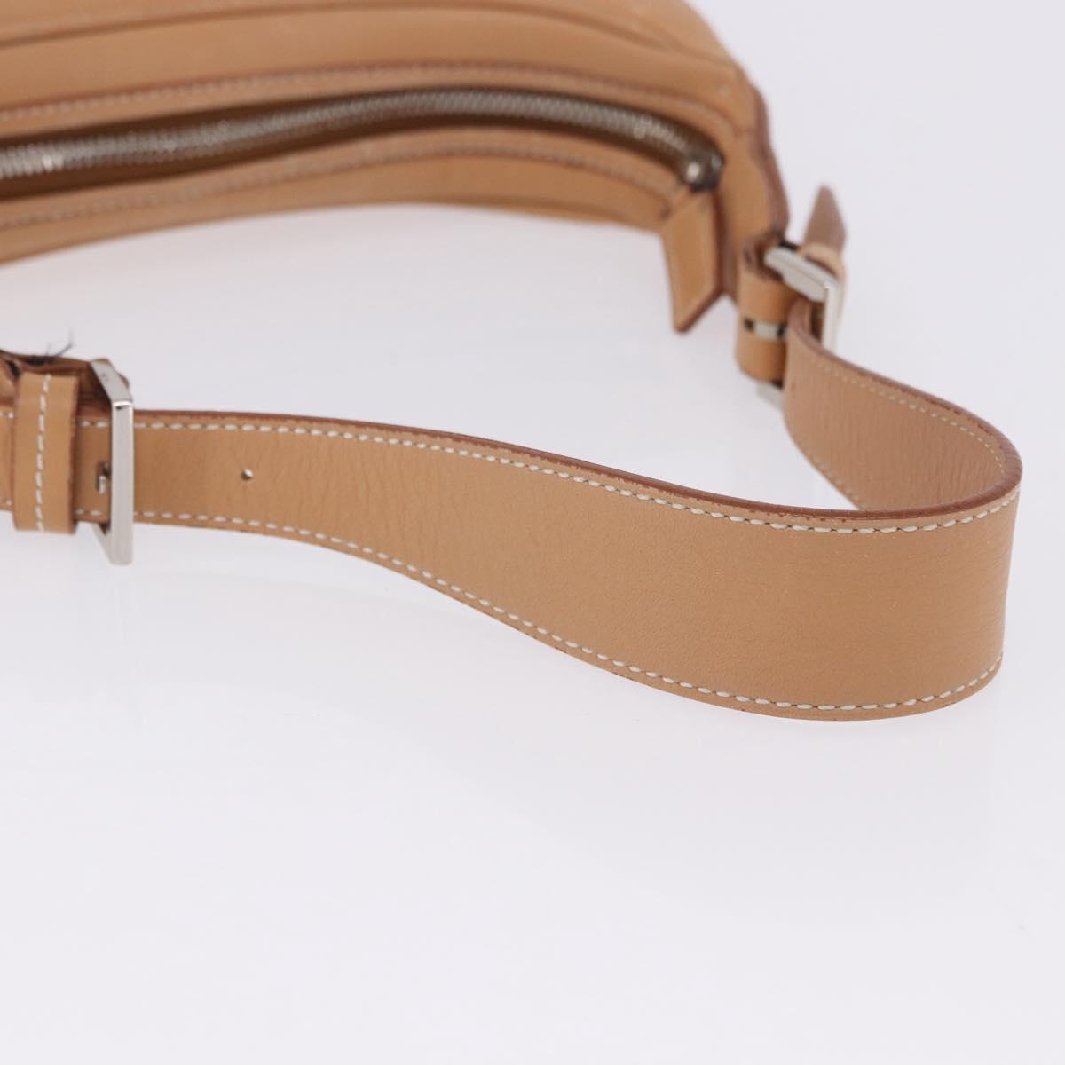 BURBERRY Shoulder Bag Leather Beige Silver Auth ka6209