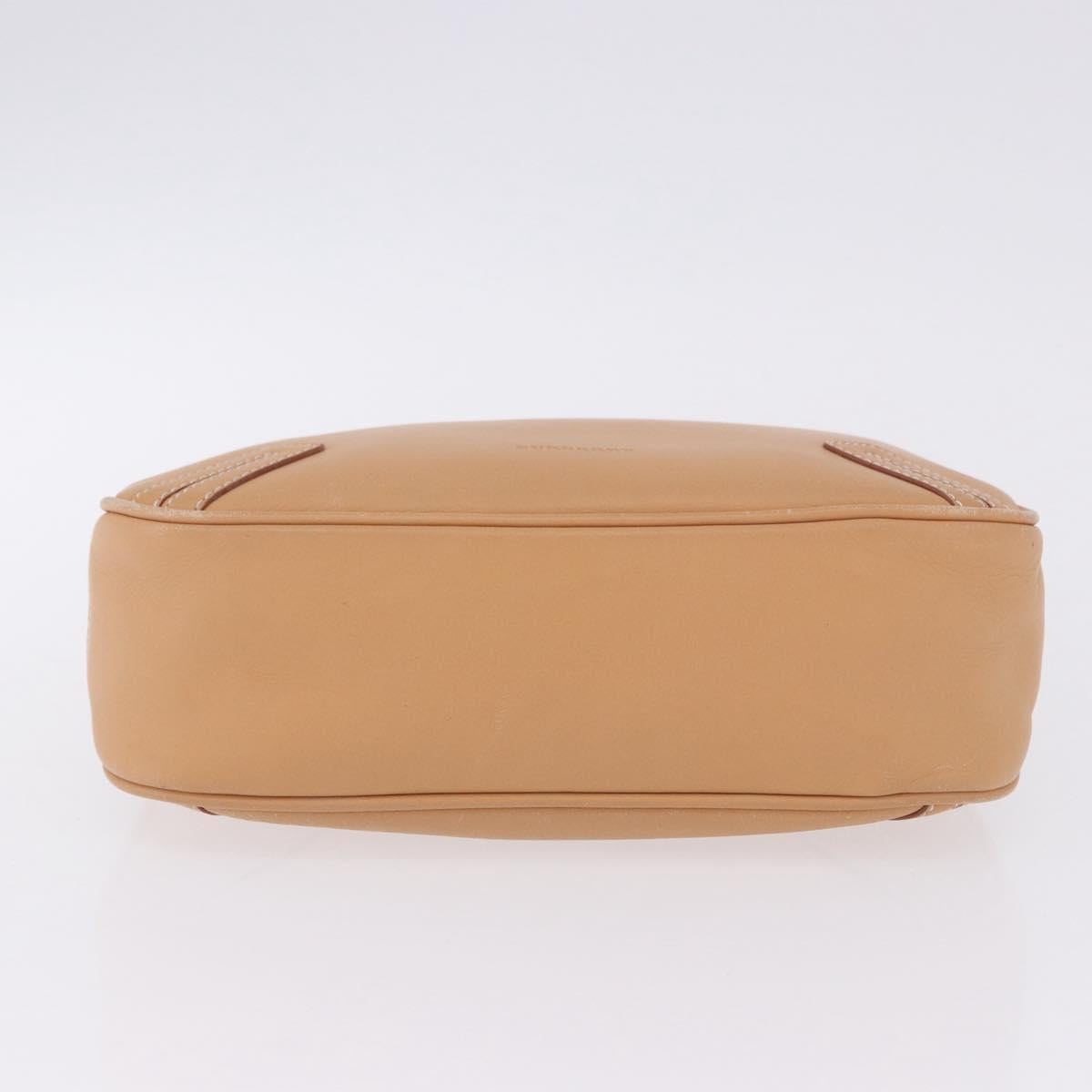 BURBERRY Shoulder Bag Leather Beige Silver Auth ka6209