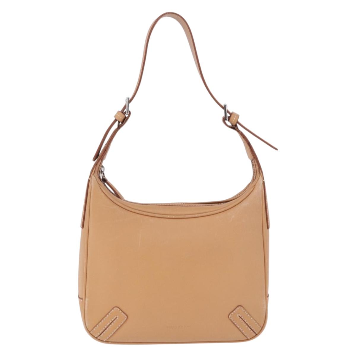 BURBERRY Shoulder Bag Leather Beige Silver Auth ka6209