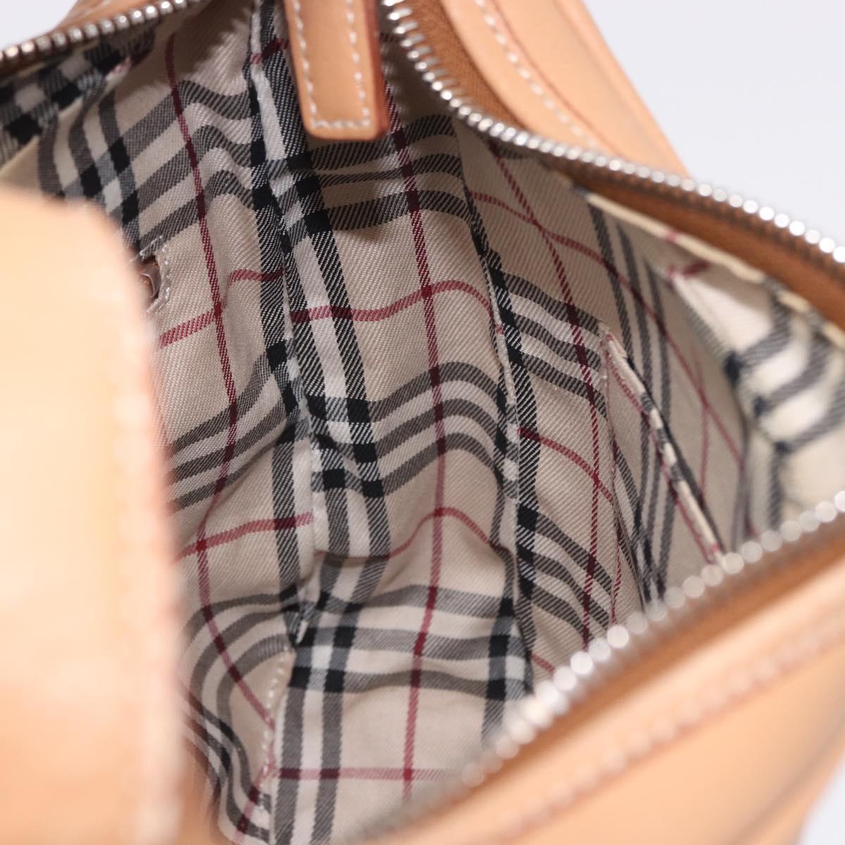 BURBERRY Shoulder Bag Leather Beige Silver Auth ka6209