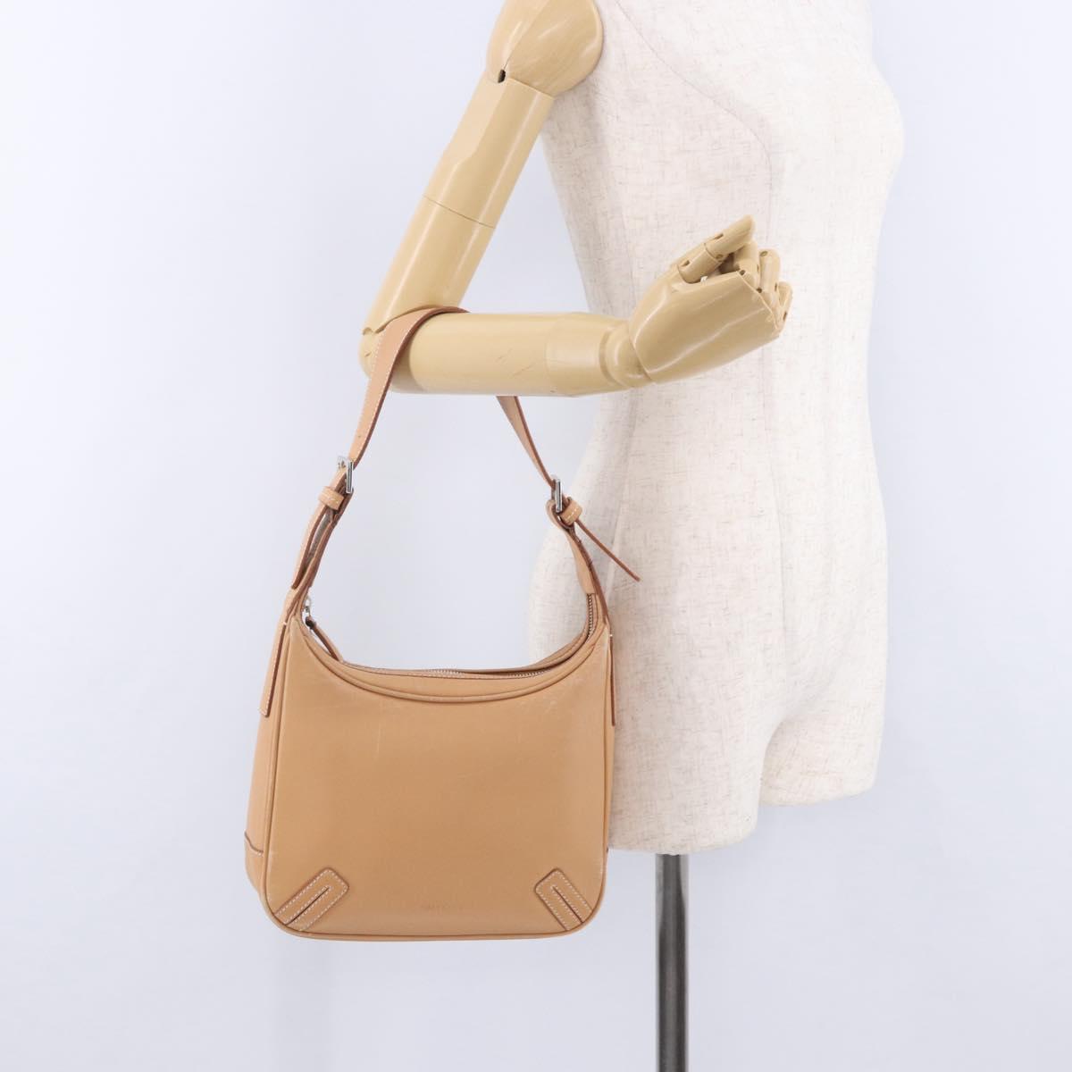 BURBERRY Shoulder Bag Leather Beige Silver Auth ka6209