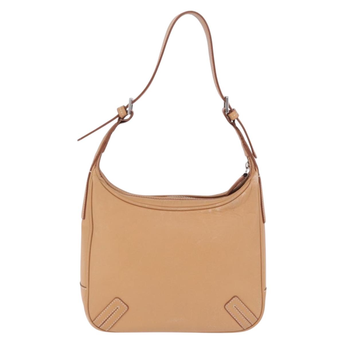 BURBERRY Shoulder Bag Leather Beige Silver Auth ka6209