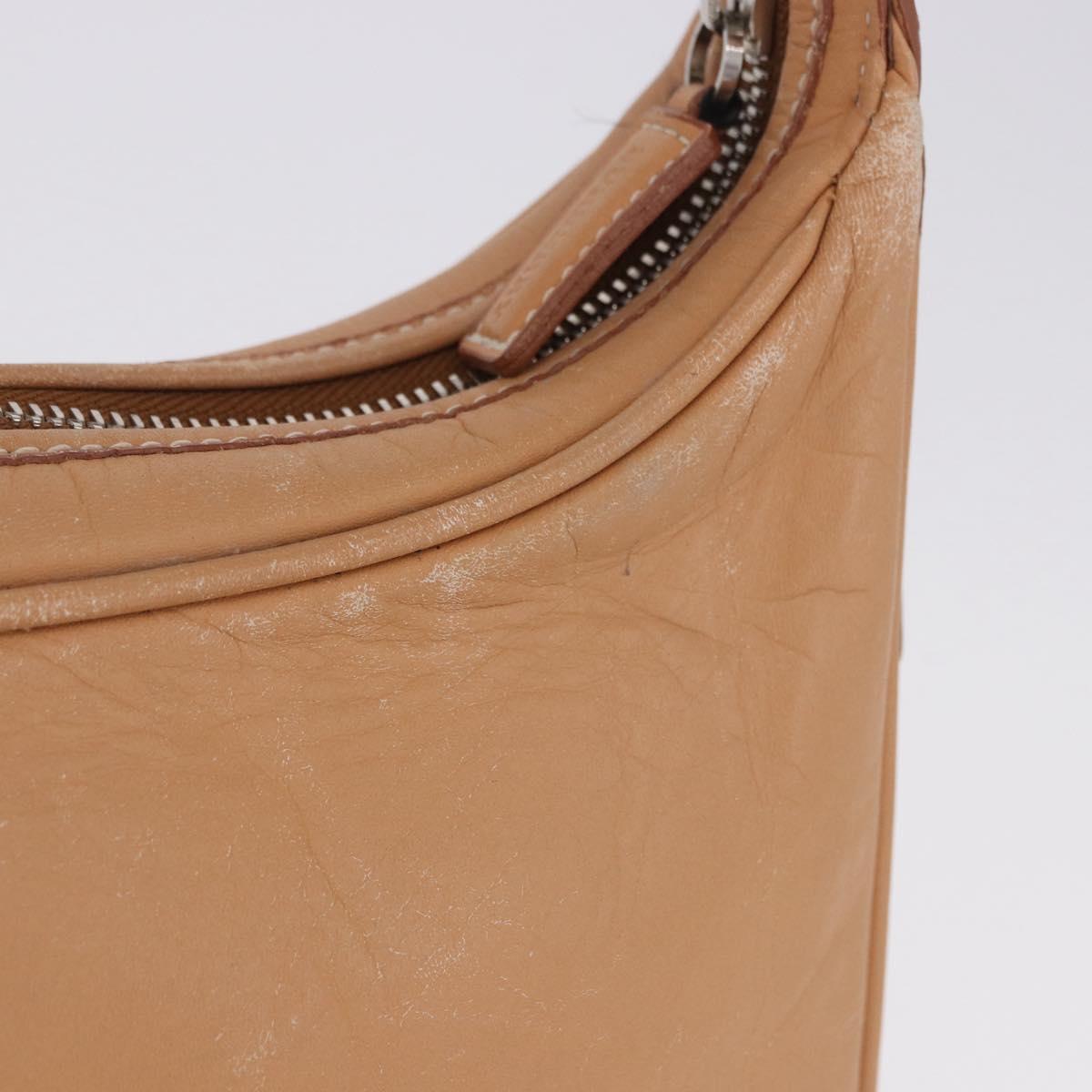 BURBERRY Shoulder Bag Leather Beige Silver Auth ka6209