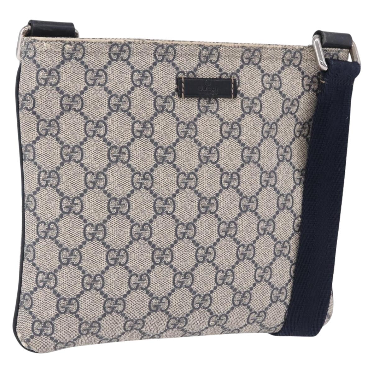 GUCCI GG Supreme Shoulder Bag PVC Navy Silver 201538 Auth ka6210