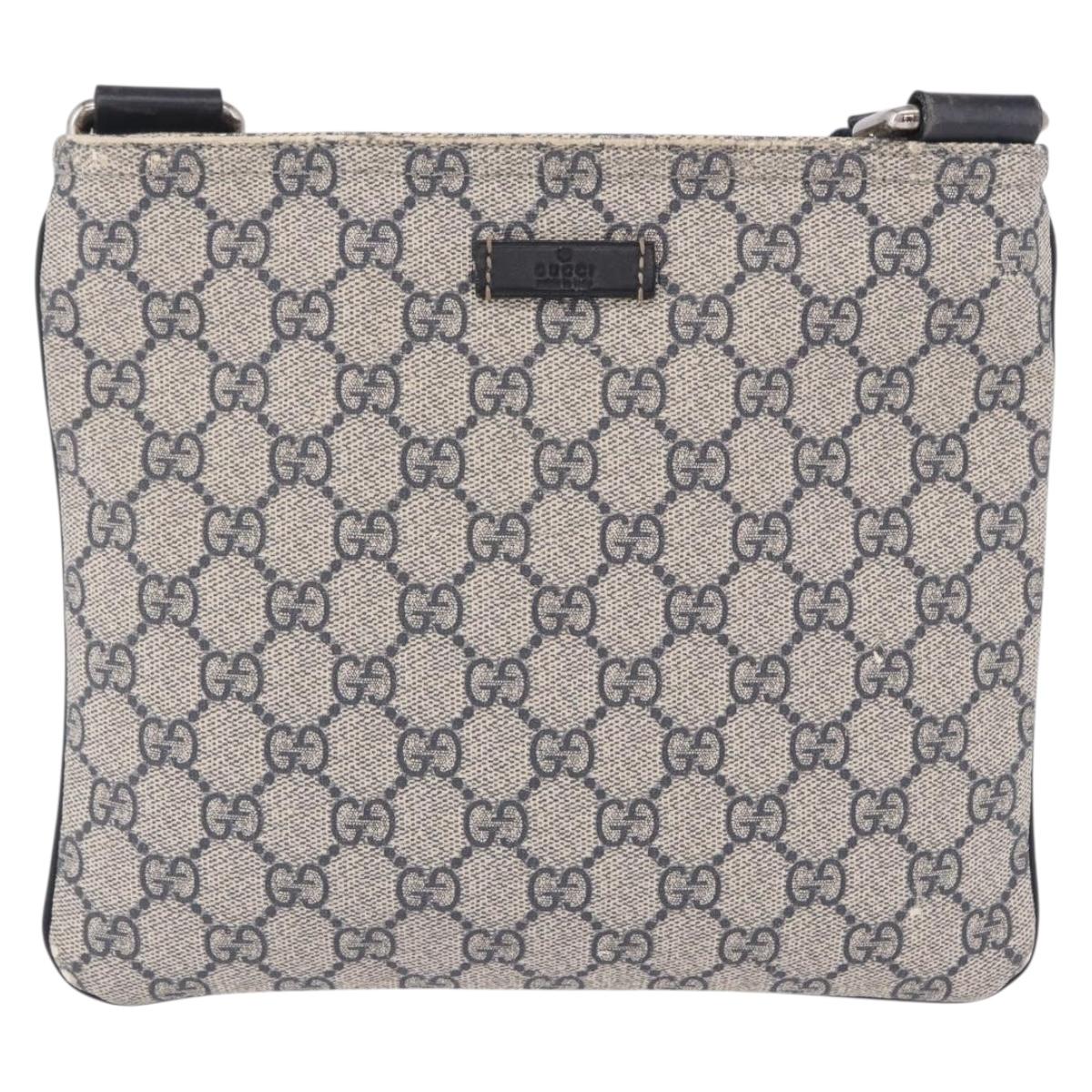 GUCCI GG Supreme Shoulder Bag PVC Navy Silver 201538 Auth ka6210