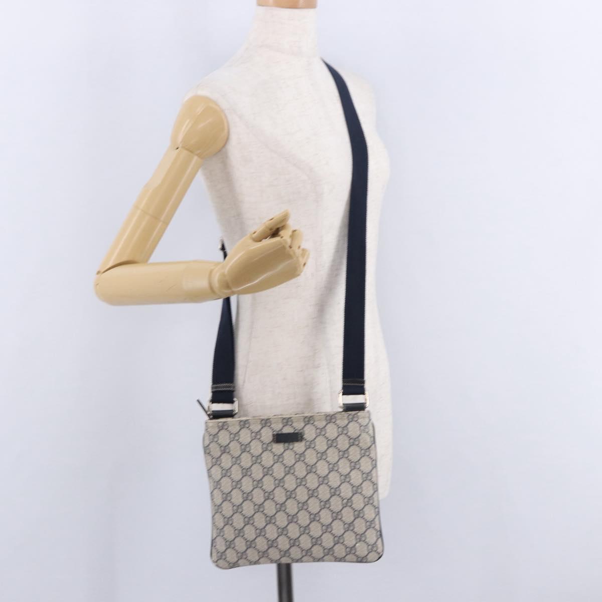GUCCI GG Supreme Shoulder Bag PVC Navy Silver 201538 Auth ka6210