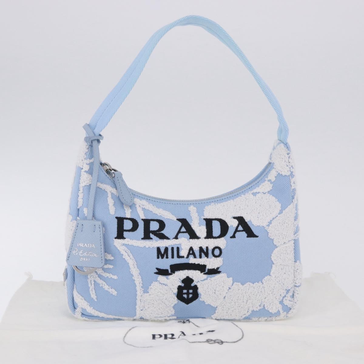 PRADA Hand Bag Canvas Blue Silver Auth ka6211V