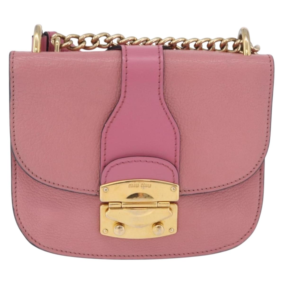 Miu Miu Madras Chain Shoulder Bag Leather Pink Gold Tone Auth ka6212