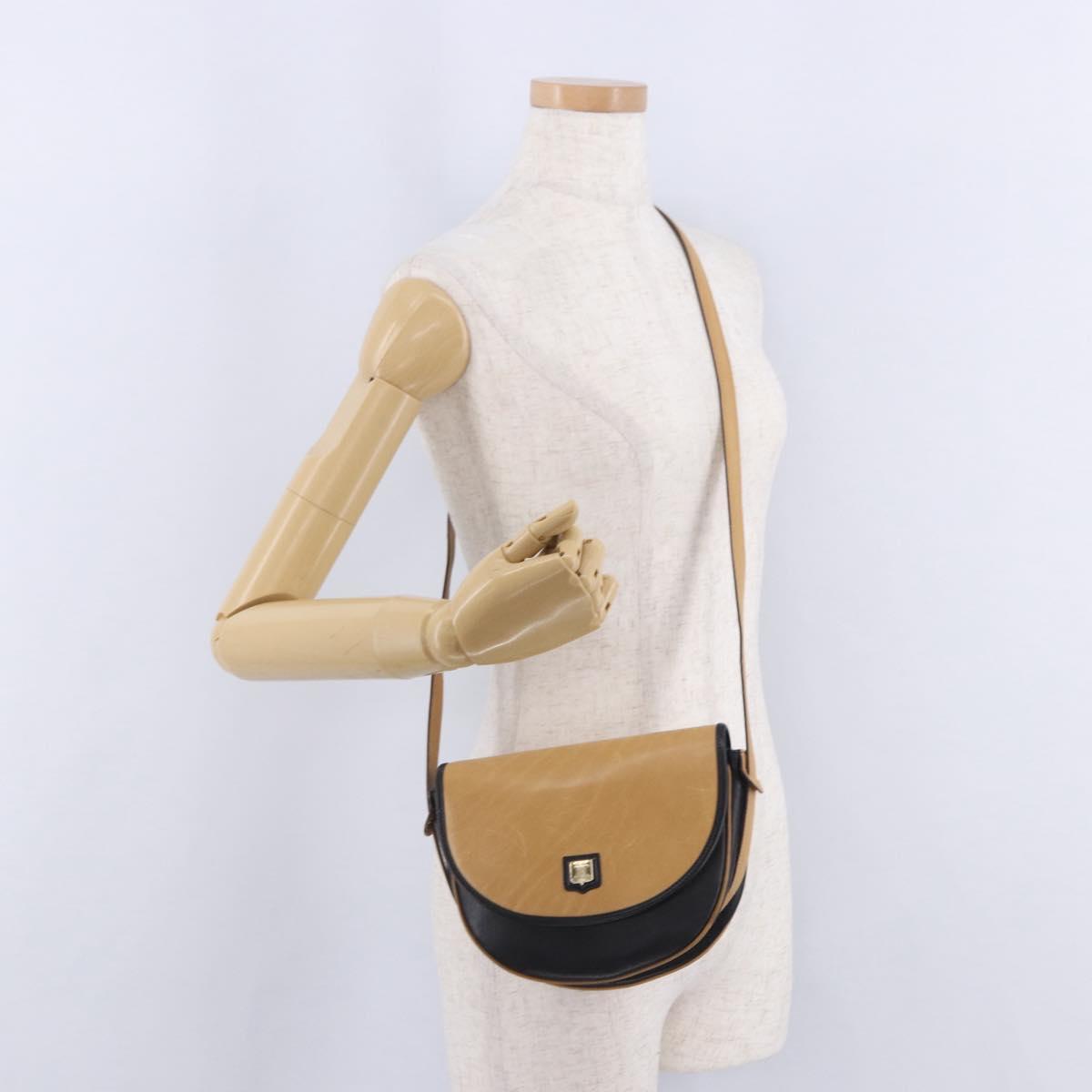 CELINE Shoulder Bag Leather Beige Gold Tone Auth ka6215