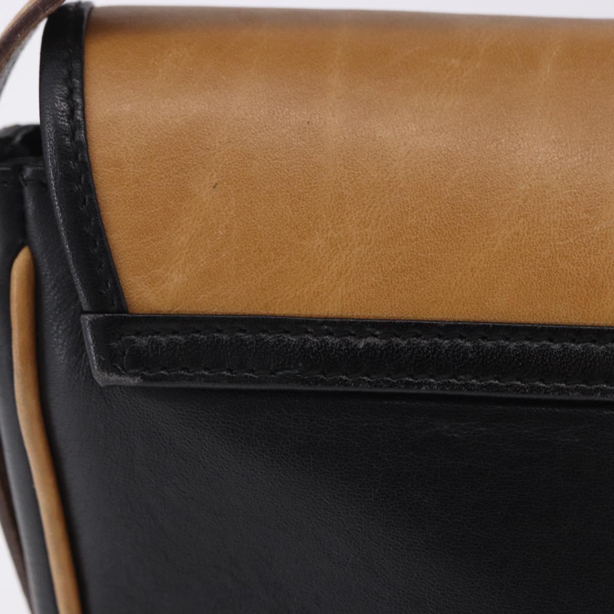CELINE Shoulder Bag Leather Beige Gold Tone Auth ka6215