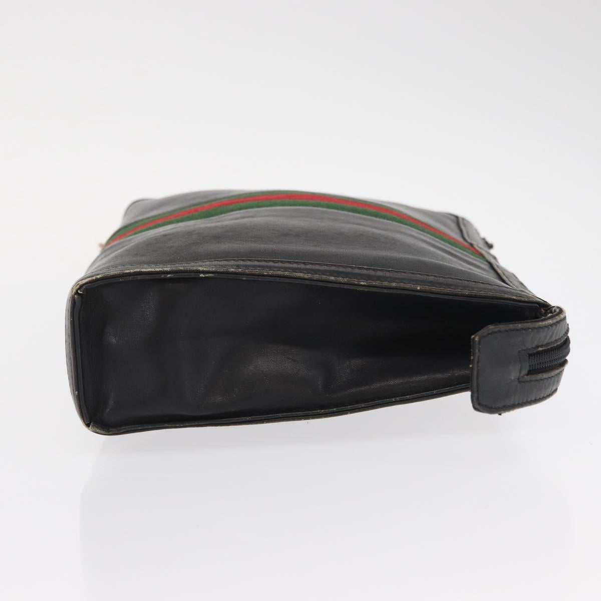 GUCCI Web Sherry Line Clutch Bag Leather Black Gold Auth ka622