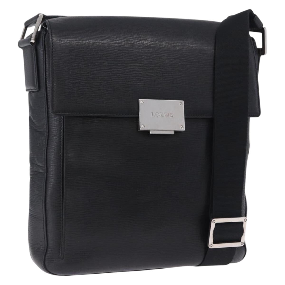 LOEWE Shoulder Bag Leather Black Silver Auth ka6220