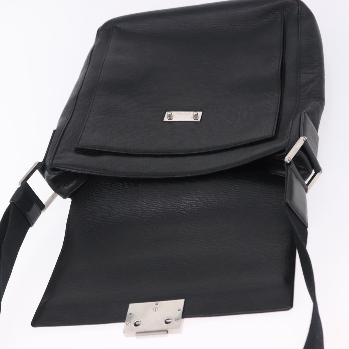 LOEWE Shoulder Bag Leather Black Silver Auth ka6220