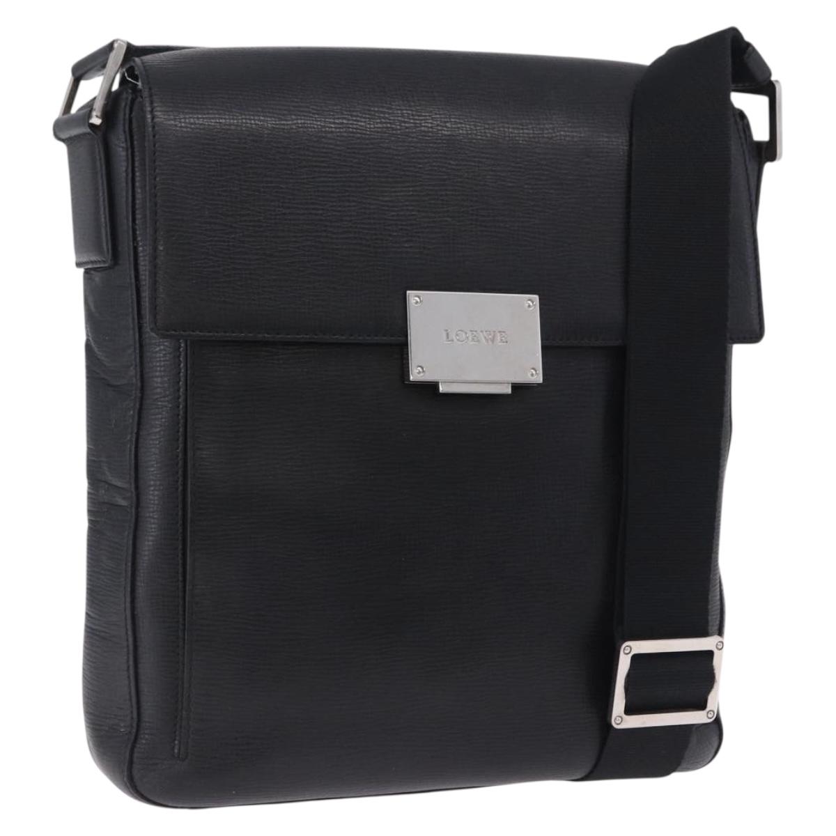 LOEWE Shoulder Bag Leather Black Silver Auth ka6220