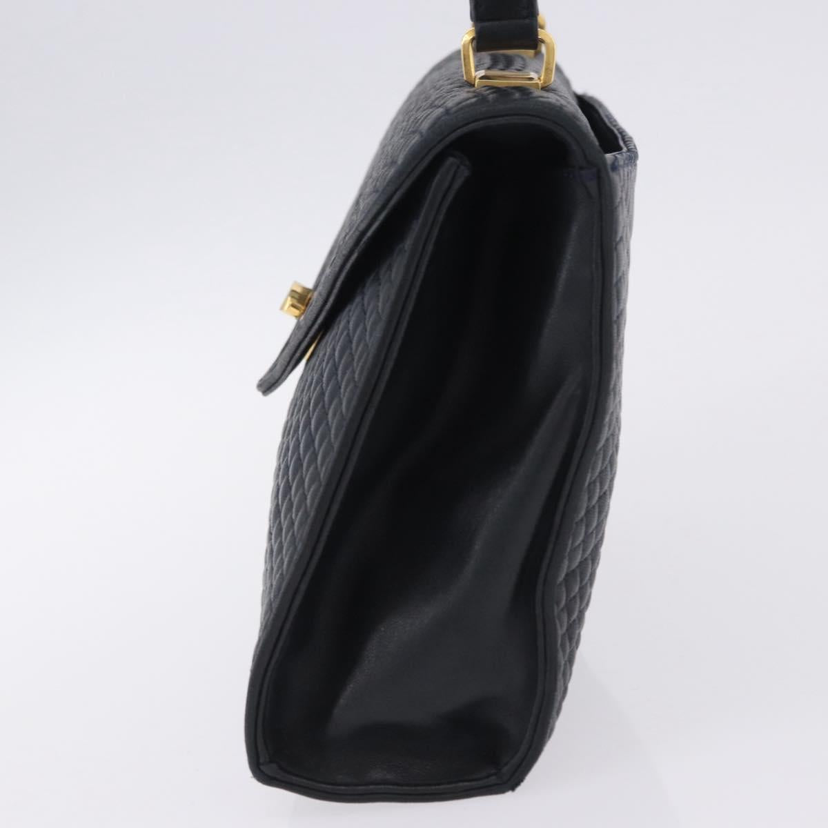 BALLY Hand Bag Leather Navy Gold Tone Auth ka6224