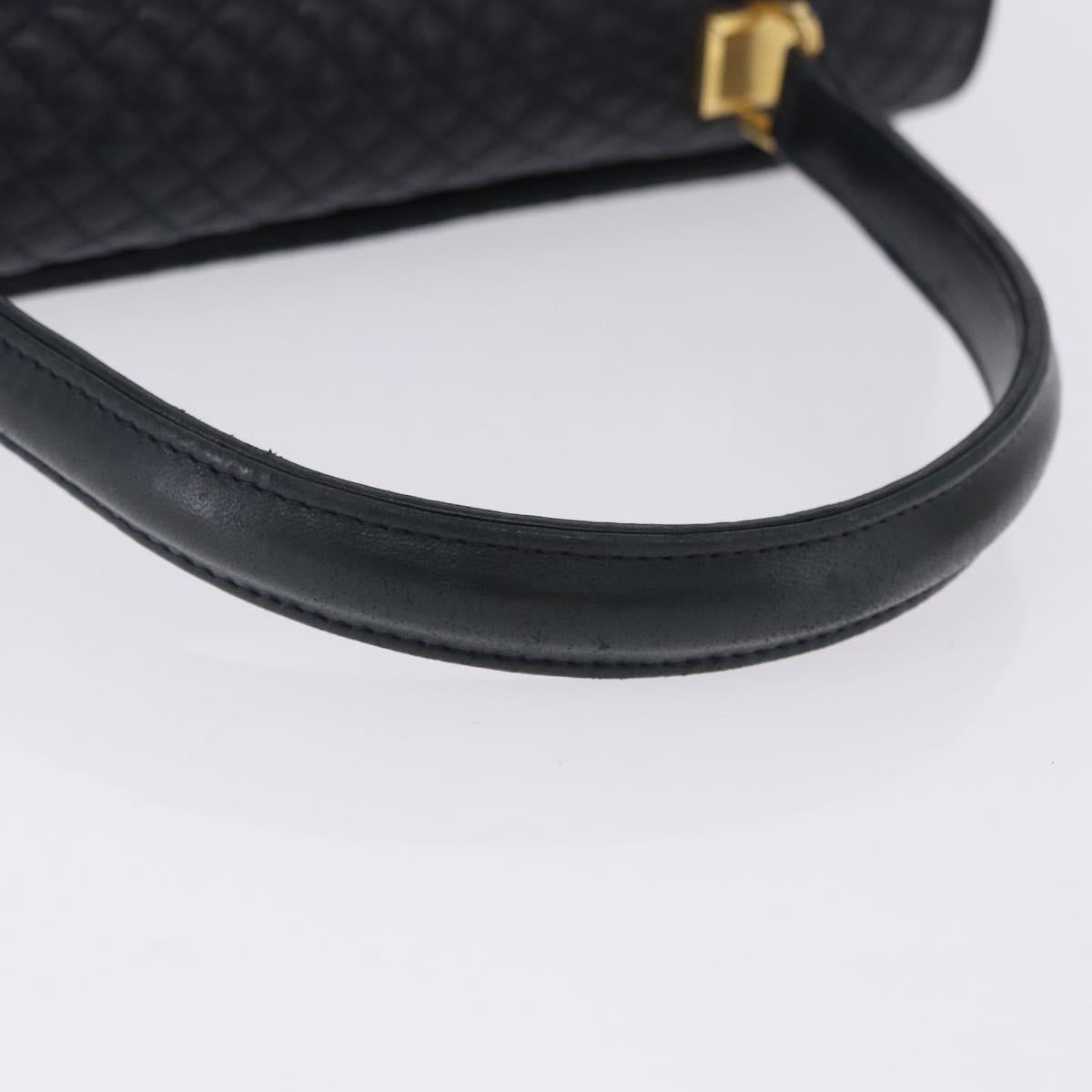 BALLY Hand Bag Leather Navy Gold Tone Auth ka6224