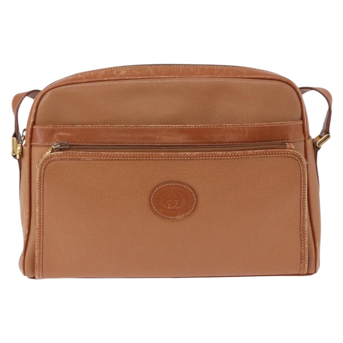 GUCCI Shoulder Bag Leather Beige Gold Tone 001 22 1053 Auth ka6226