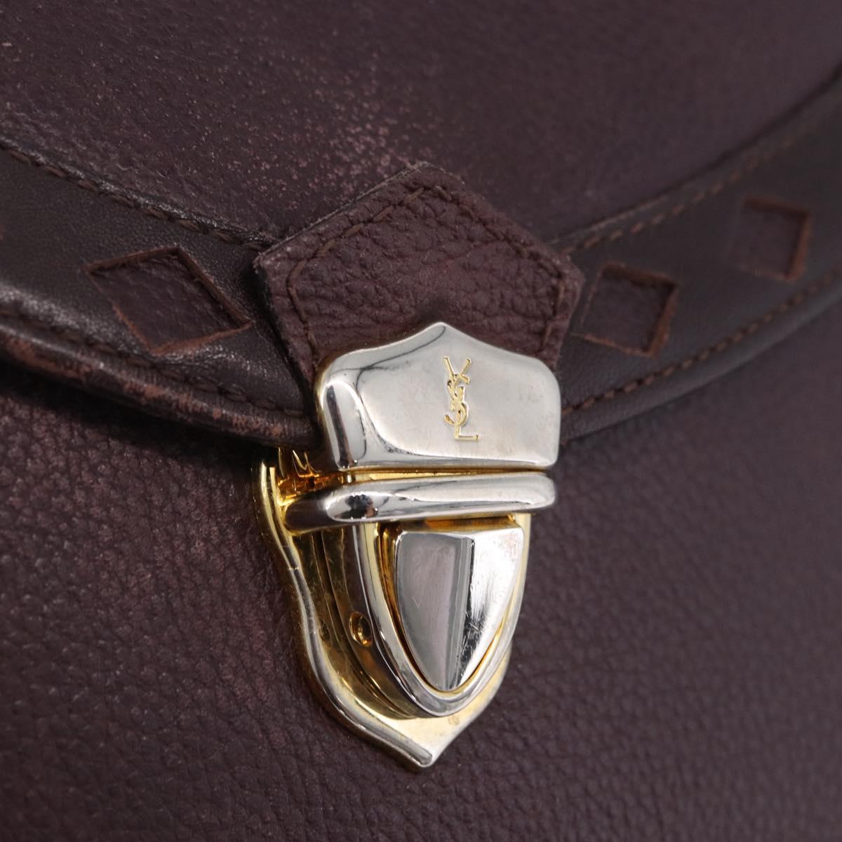 SAINT LAURENT Hand Bag Leather 2way Bordeaux Gold Tone Auth ka6227A