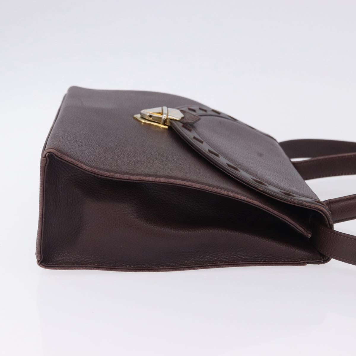 SAINT LAURENT Hand Bag Leather 2way Bordeaux Gold Tone Auth ka6227A