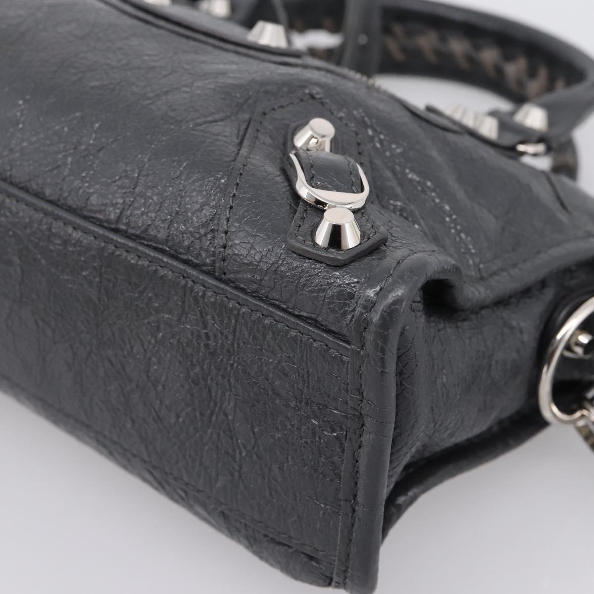 BALENCIAGA Classic Mini City Hand Bag Leather Gray Silver 300295 Auth ka6230SAM