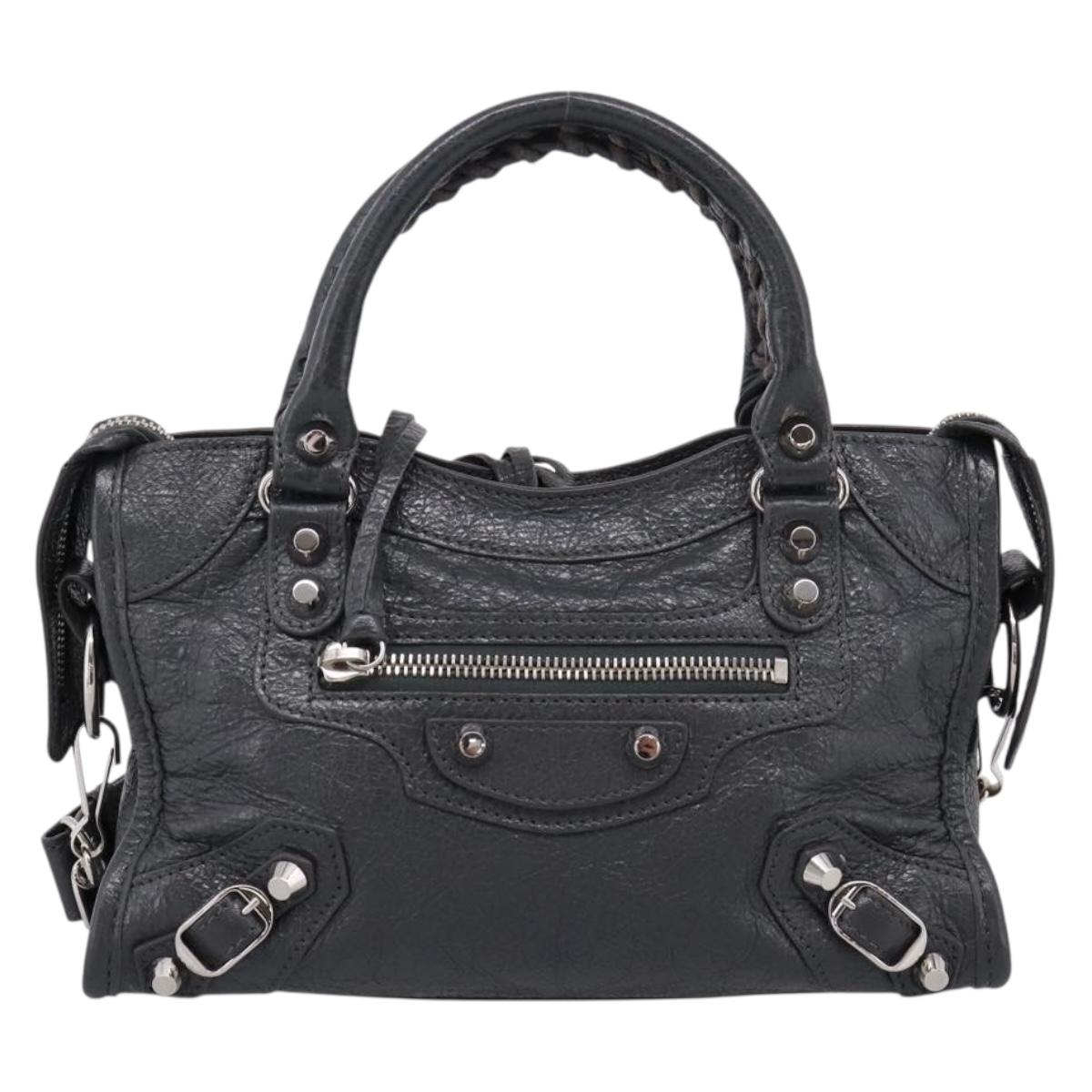 BALENCIAGA Classic Mini City Hand Bag Leather Gray Silver 300295 Auth ka6230SAM