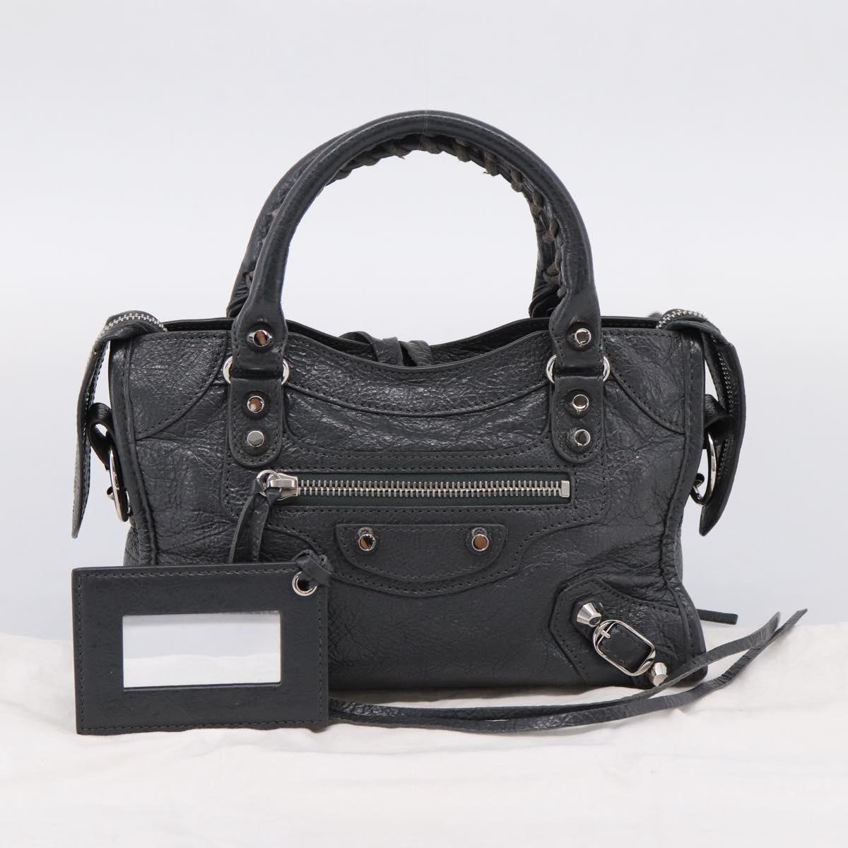 BALENCIAGA Classic Mini City Hand Bag Leather Gray Silver 300295 Auth ka6230SAM
