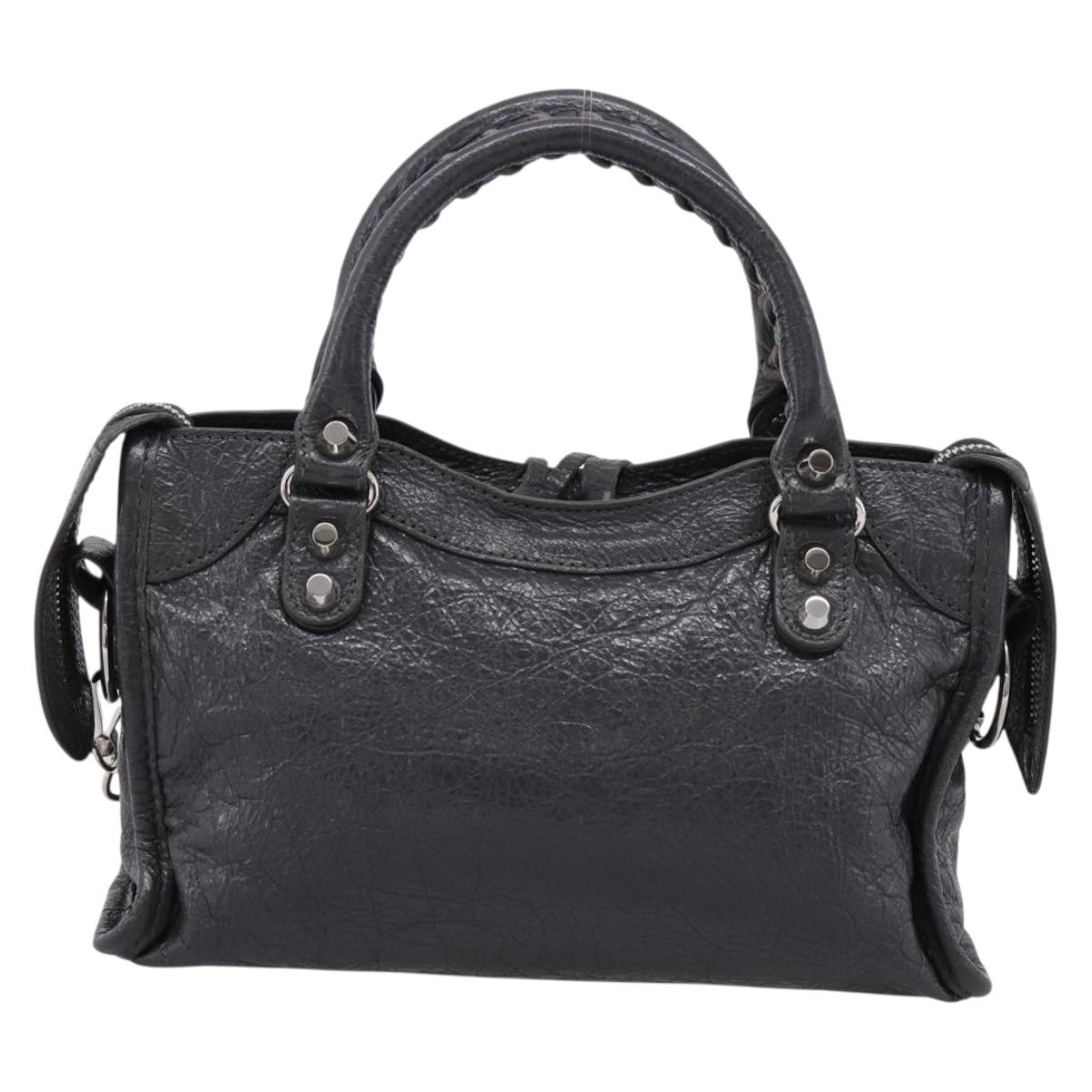 BALENCIAGA Classic Mini City Hand Bag Leather Gray Silver 300295 Auth ka6230SAM