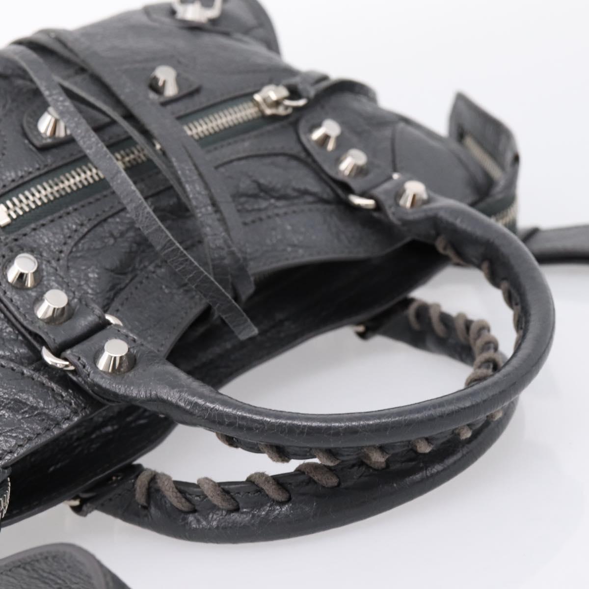 BALENCIAGA Classic Mini City Hand Bag Leather Gray Silver 300295 Auth ka6230SAM