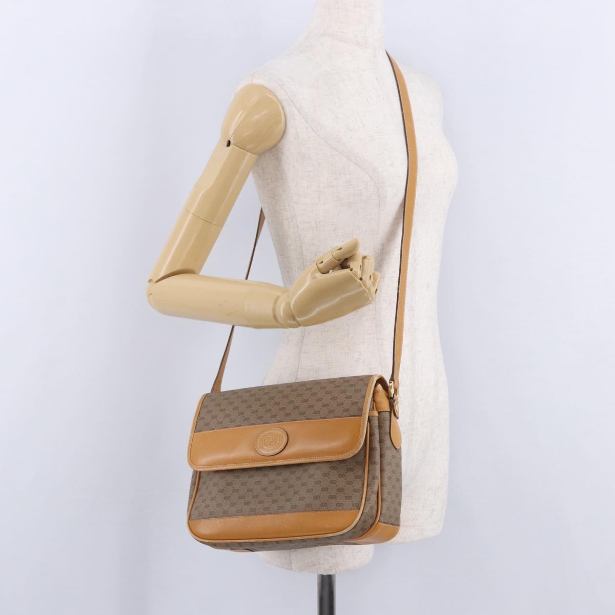 GUCCI Micro GG Shoulder Bag PVC Leather Beige Gold Tone 001 116 0925 Auth ka6232
