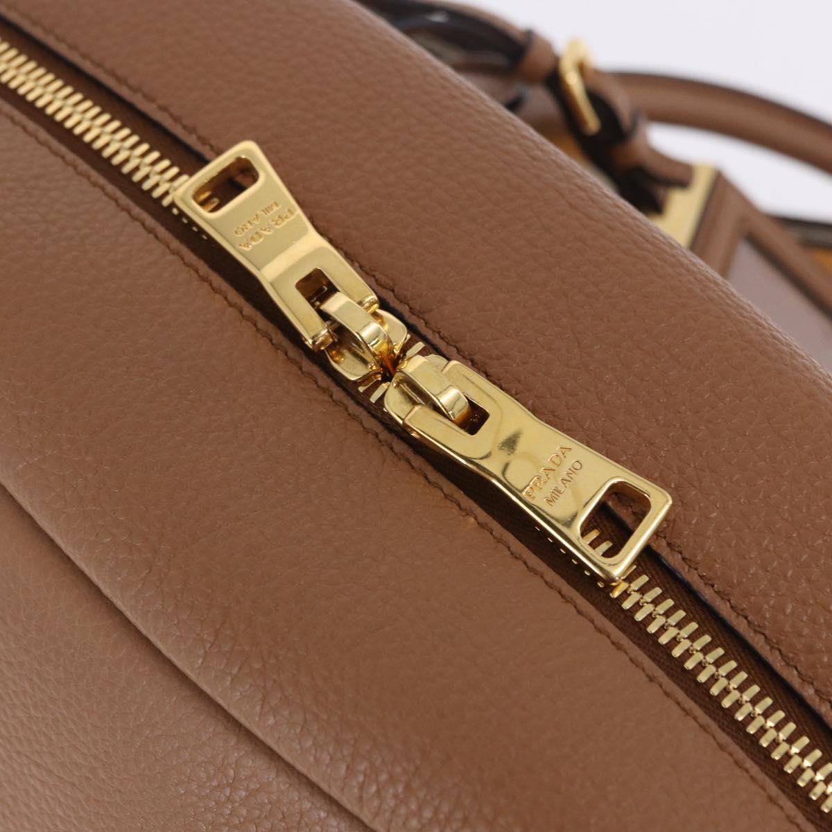PRADA Hand Bag Leather 2way Beige Gold Tone Auth ka6236M