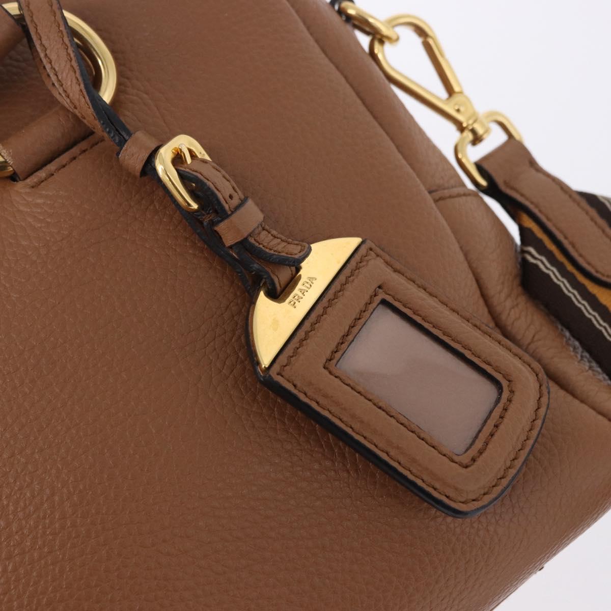 PRADA Hand Bag Leather 2way Beige Gold Tone Auth ka6236M
