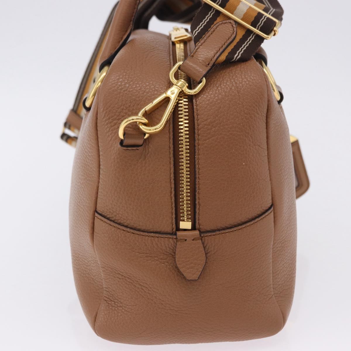 PRADA Hand Bag Leather 2way Beige Gold Tone Auth ka6236M