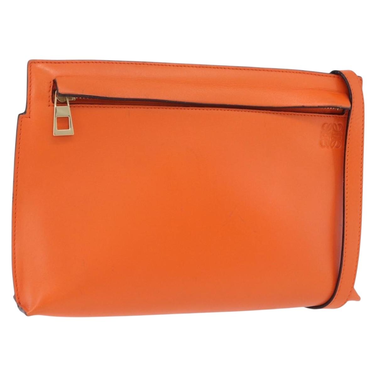 LOEWE Shoulder Bag Leather Orange Gold Tone Auth ka6237A