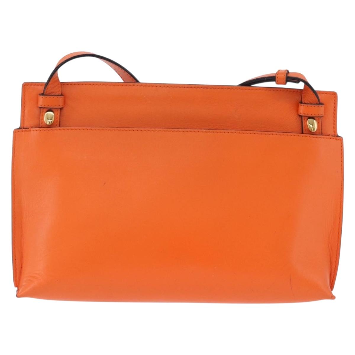 LOEWE Shoulder Bag Leather Orange Gold Tone Auth ka6237A