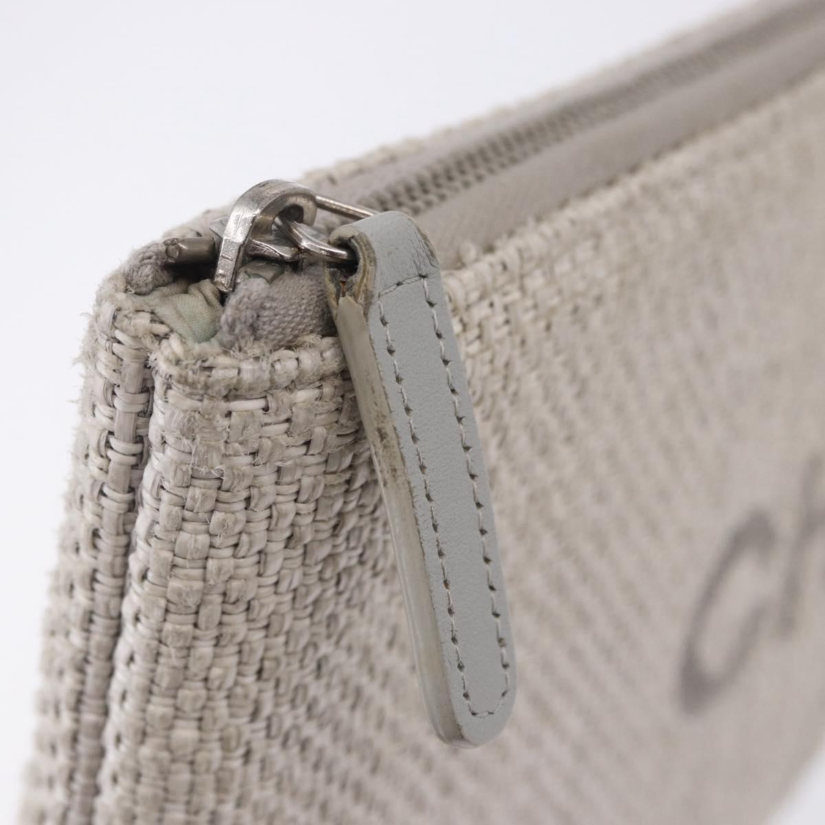 CHANEL Deauville Clutch Bag Straw Gray Silver CC Auth ka6238A